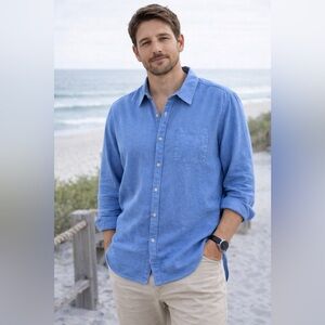 Universal Thread Linen Shirt Men’s XL Blue Relaxed Fit Button Front Coastal